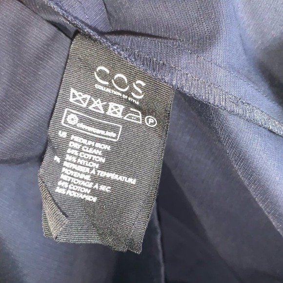 COS Blue Short Sleeve A Line Pleated Flowy Bottom Drop Waist Dress Sz 6 Full Zip - Picture 10 of 14